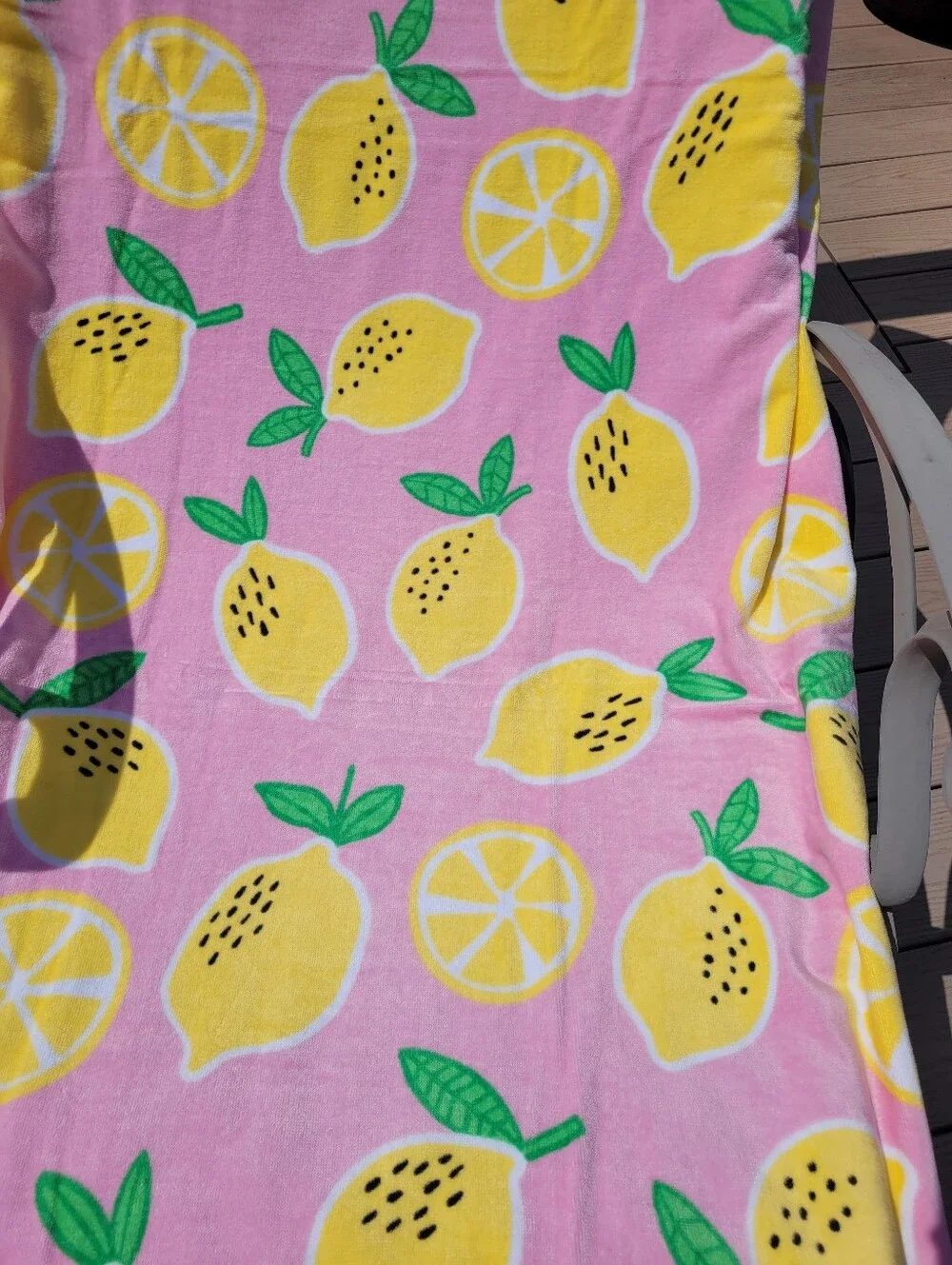 Deborah Connolly Pink Lemon Print Beach Towel - Bright Yellow Lemon Pattern